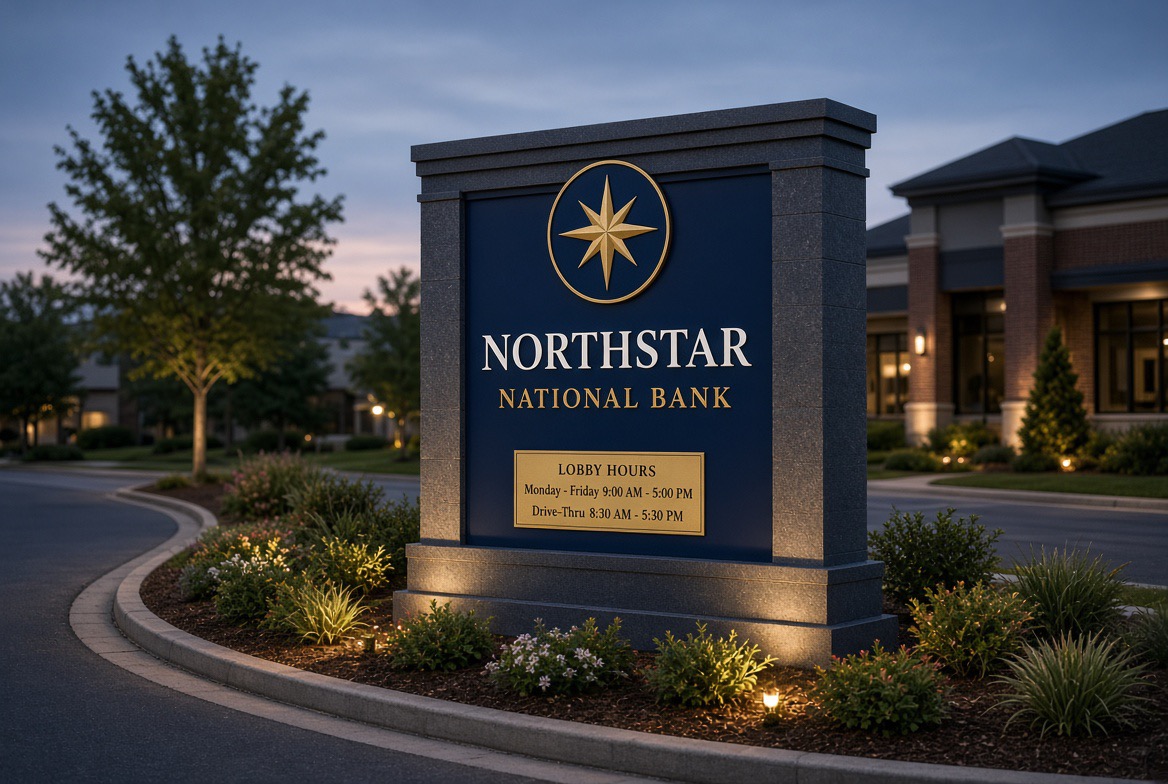 Northstar National Bank landscaped branch sign